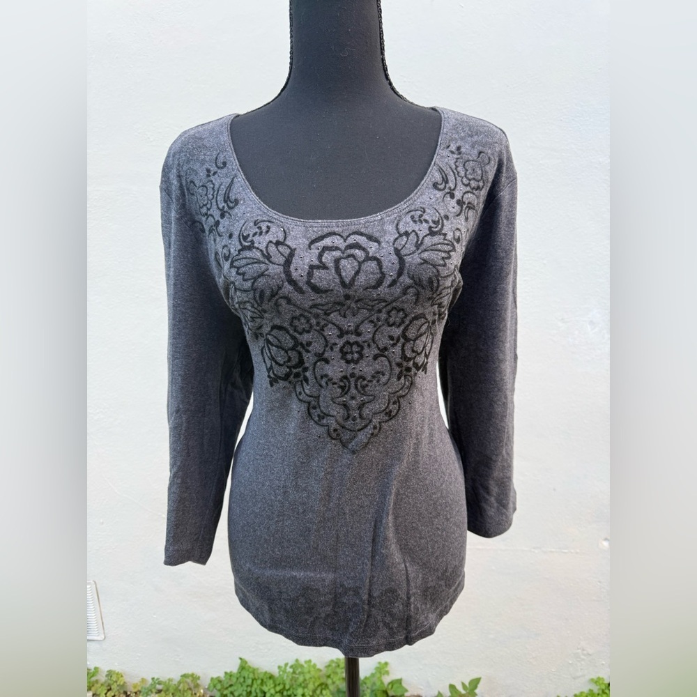 Rebecca Malone Charcoal Embroidered Blouse